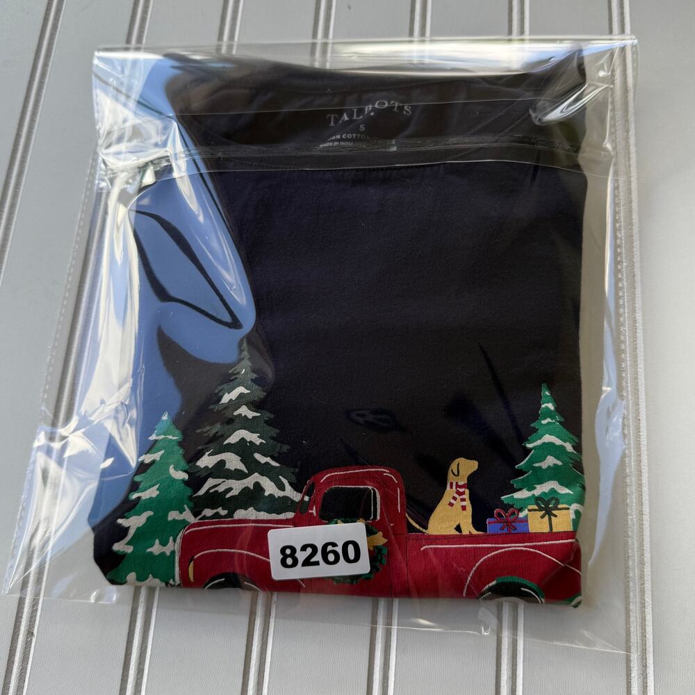 Talbots Navy Blue pullover Long sleeved T-Shirt Christmas Tree Truck size S - Picture 8 of 8